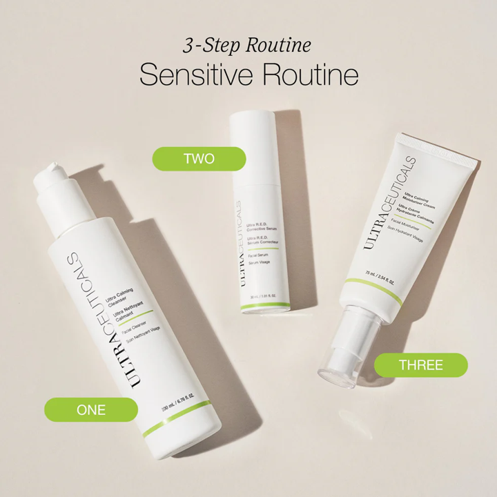 Three UltraCeuticals skincare products: cleanser, serum, and moisturizer — Aqua Marine Skin and Beauty in Tuncurry, NSW