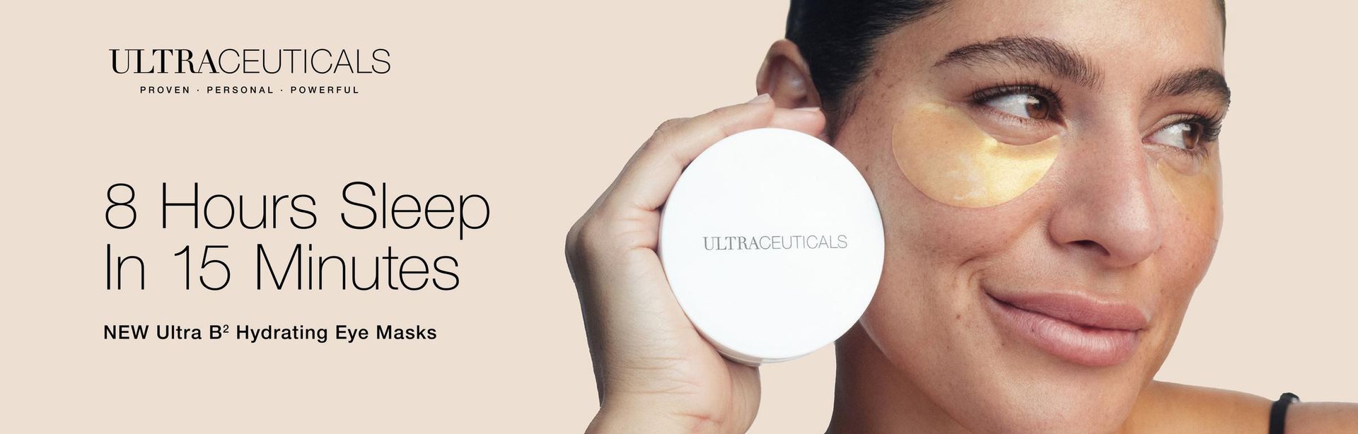 Woman holding eye mask container; gold under eye patches. — Aqua Marine Skin and Beauty in Tuncurry, NSW