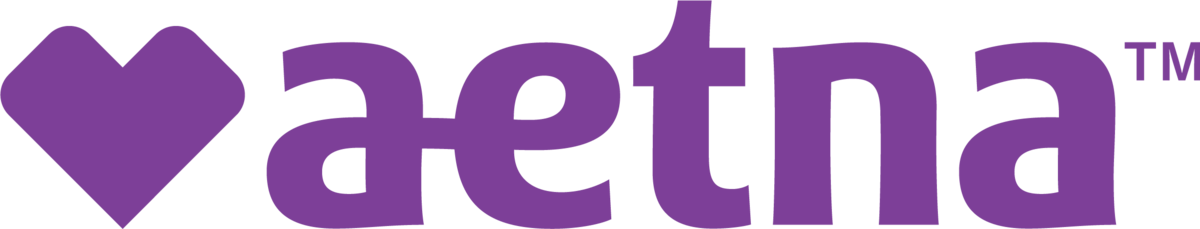 A purple logo for aetna with a heart in the middle