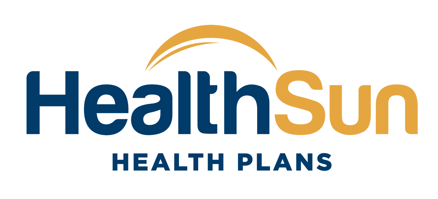 A blue and yellow logo for health sun health plans.