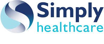 The logo for simply healthcare is blue and white.