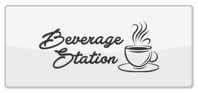 A beverage station logo with a cup of coffee on a saucer.
