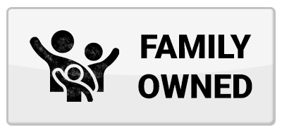 A black and white sign that says family owned