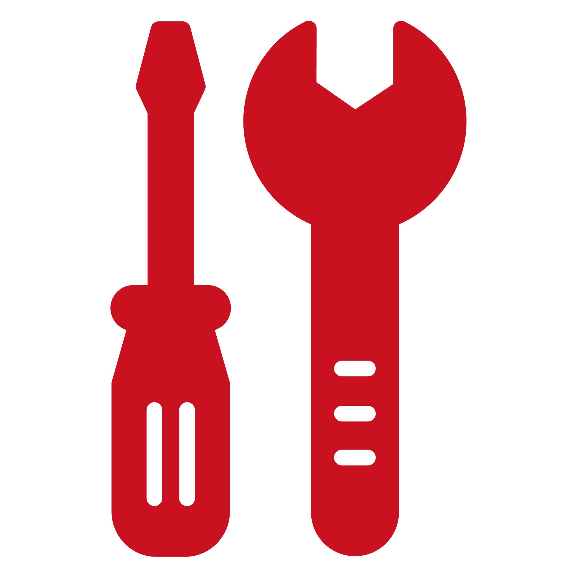 A red screwdriver and wrench icon on a white background.