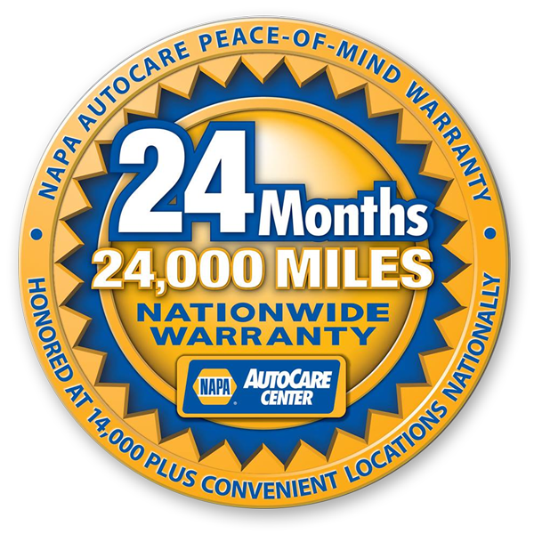 Napa autocare center has a 24 month nationwide warranty