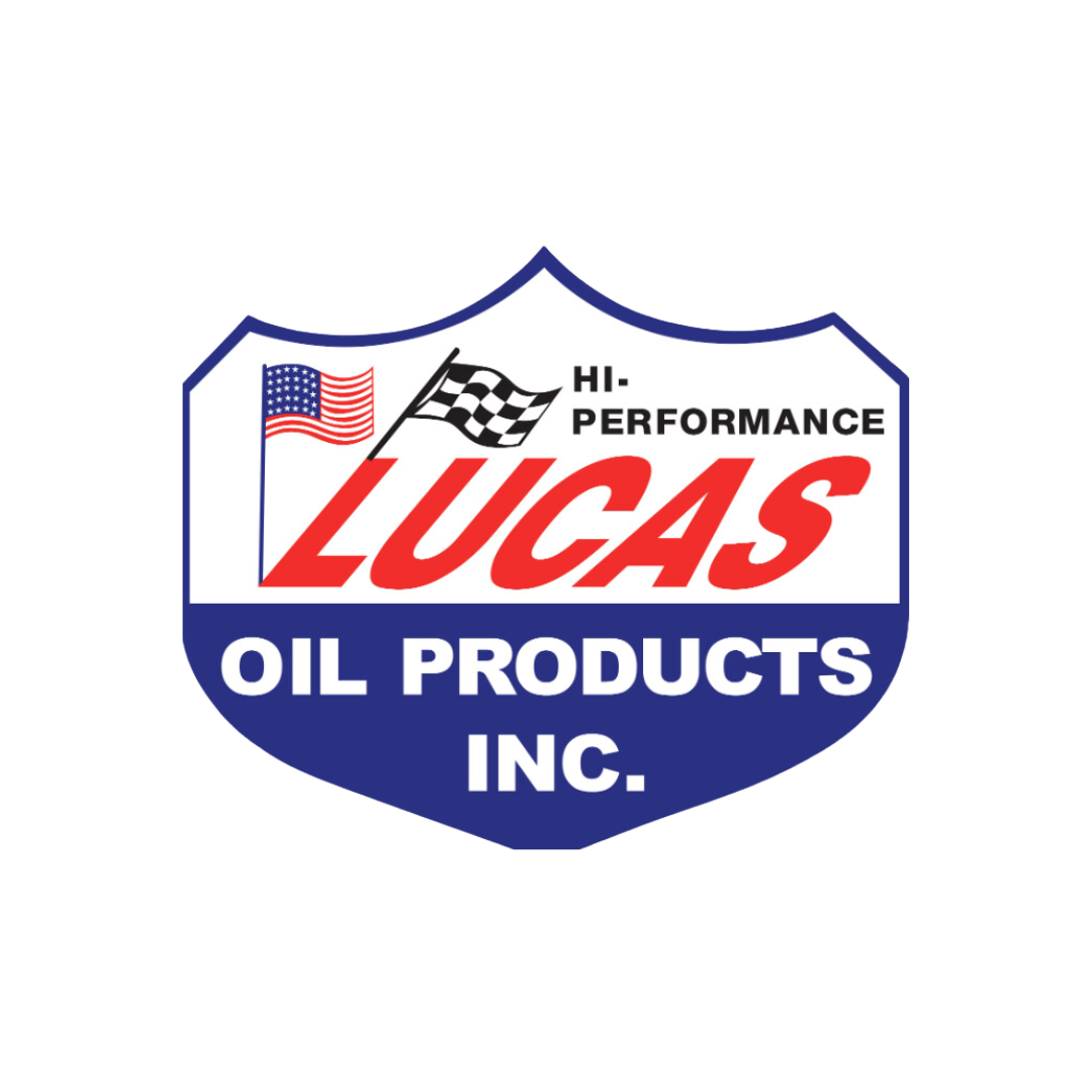 The logo for lucas oil products inc. has a flag on it