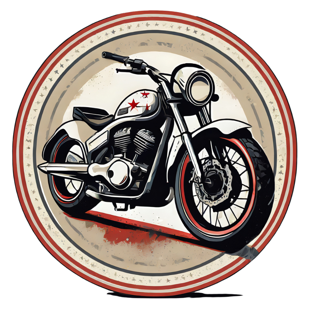 A picture of a motorcycle in a circle on a white background