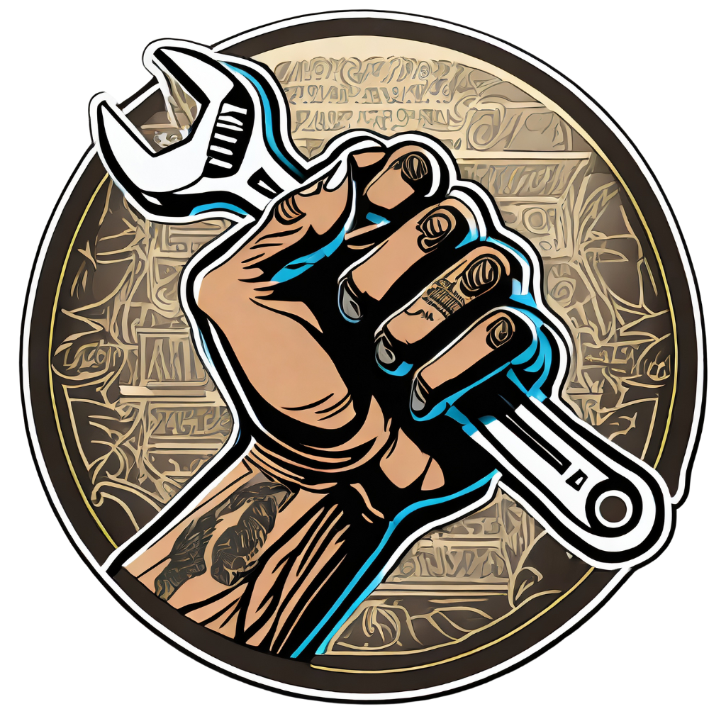 A hand is holding a wrench in a circle.