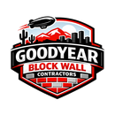 Logo for Goodyear Block Wall Contractors, with a blimp, mountains, cacti, and city skyline.