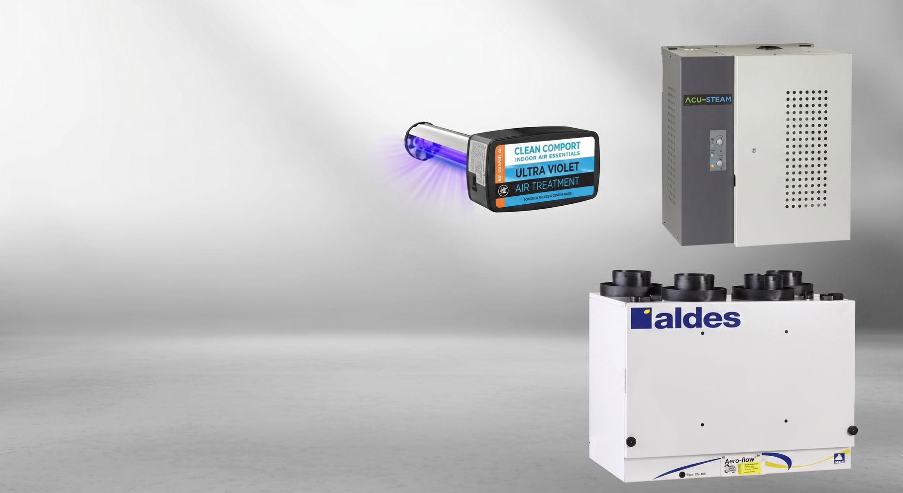 Waldes machine with a glowing blue cartridge and control unit on a gray background