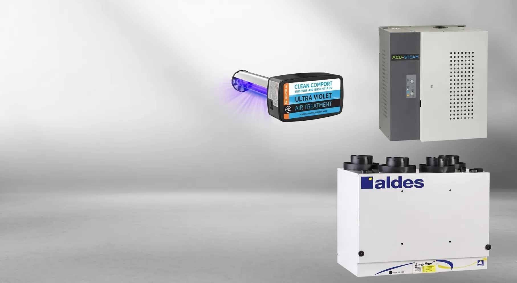 Waldes machine with a glowing blue cartridge and control unit on a gray background