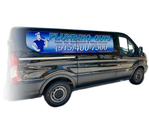 a black van with a plumbing company advertisement on the side .