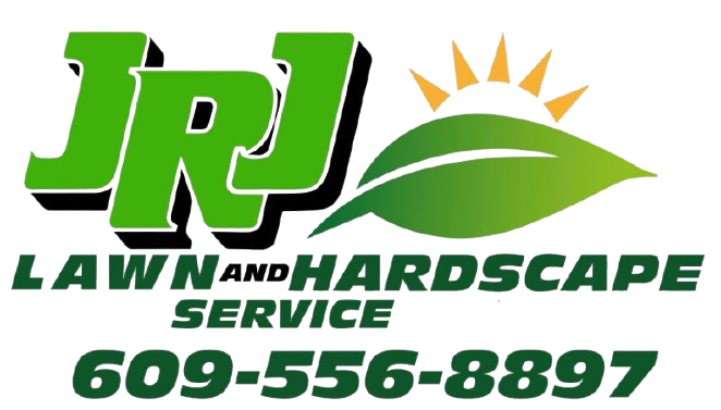 Green logo: "J R J" above "Lawn and Hardscape Service" and phone number, with a sun and leaf.