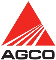 AGCO logo: Red triangle with white lines, black