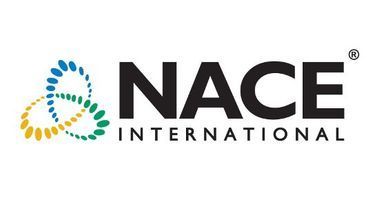 Logo for NACE International: Bold black text with abstract colorful design.
