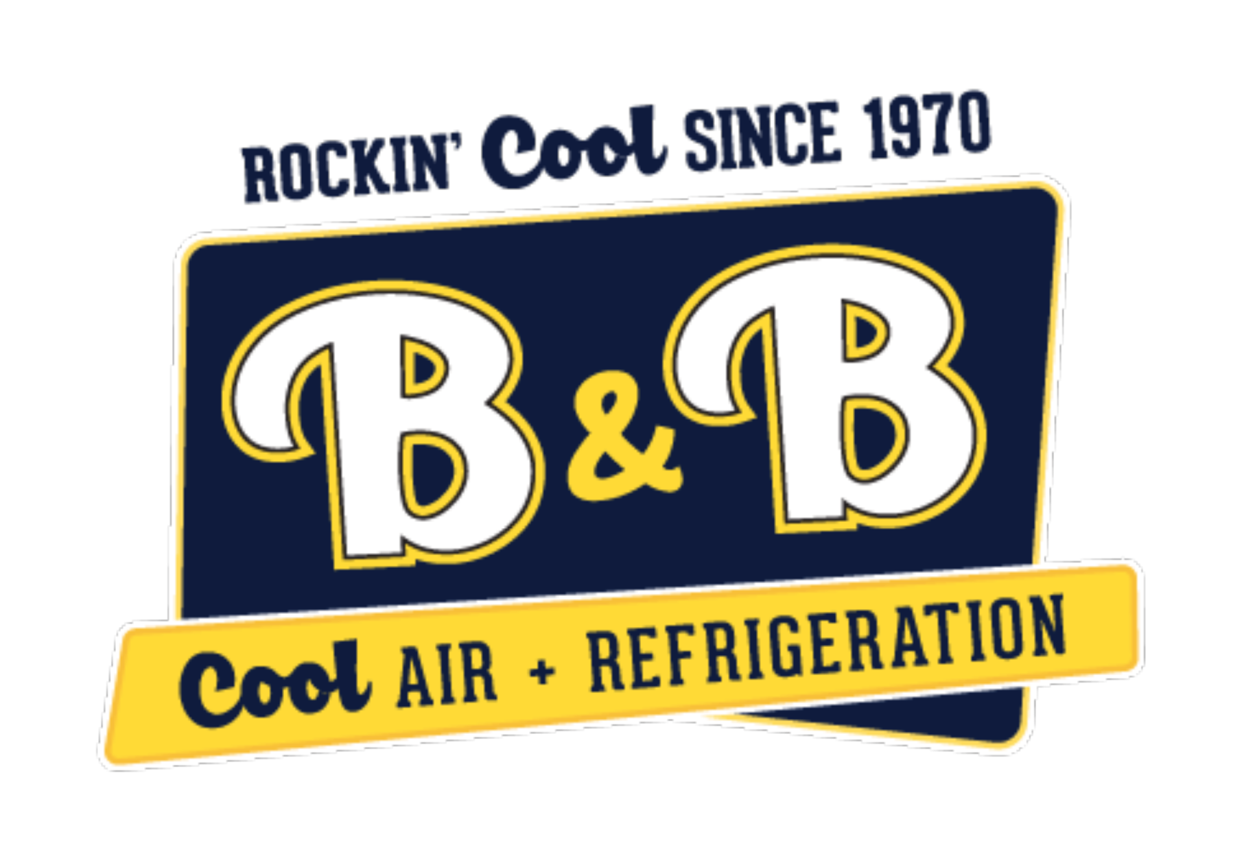 Logo for B & B Cool Air & Refrigeration. Navy, gold and white text: