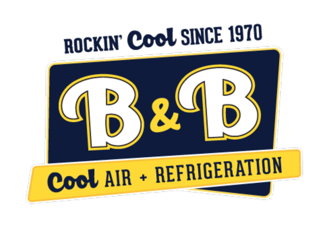 Logo for B&B Air + Refrigeration, featuring white 