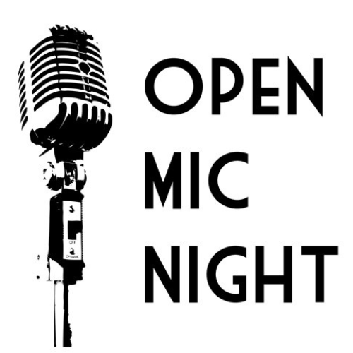 The Viaduct, Hanwell | A microphone is sitting next to the words `` open mic night ''.