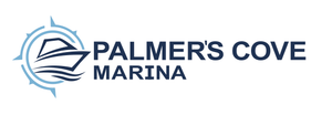The palmer 's cove marina logo is a boat with a compass on it.