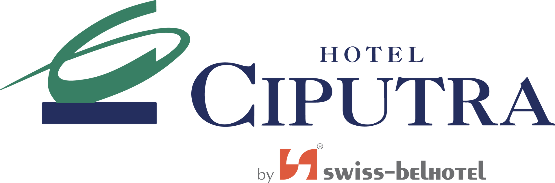 The logo for grand swiss-belhotel is red and white