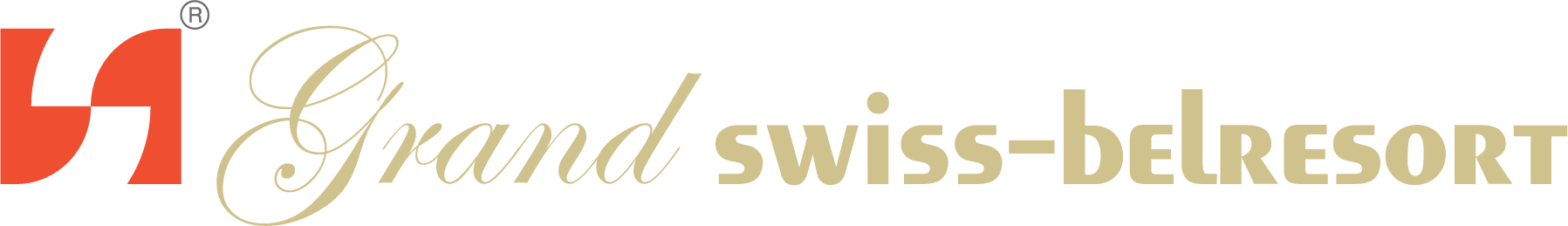 Logo for Grand Swiss-Belresort, red shape with scripted 
