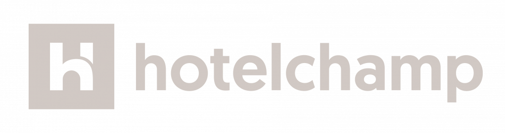 Hotelchamp logo: a gray square with a white 