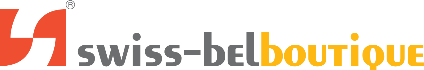 Swiss-Belboutique logo: Orange and white stylized 