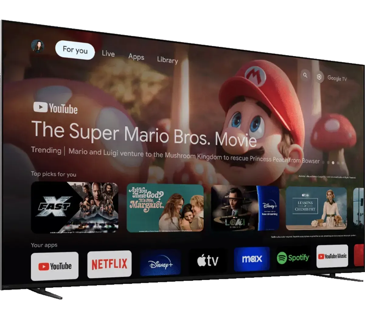 A tv screen shows the super mario bros movie