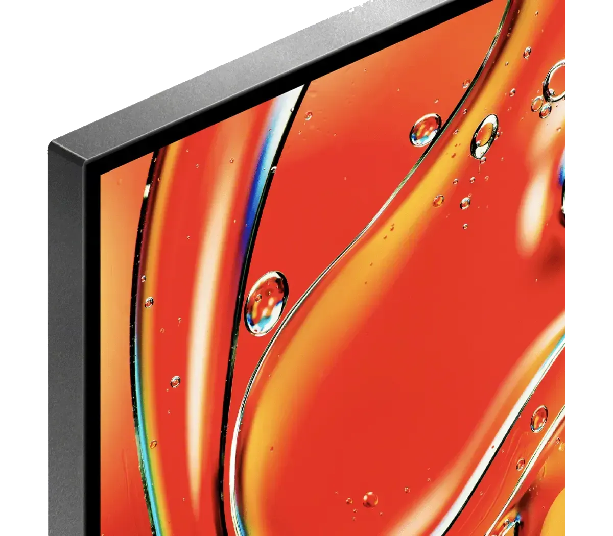 A close up of a bravia 7 tv screen with bubbles on it