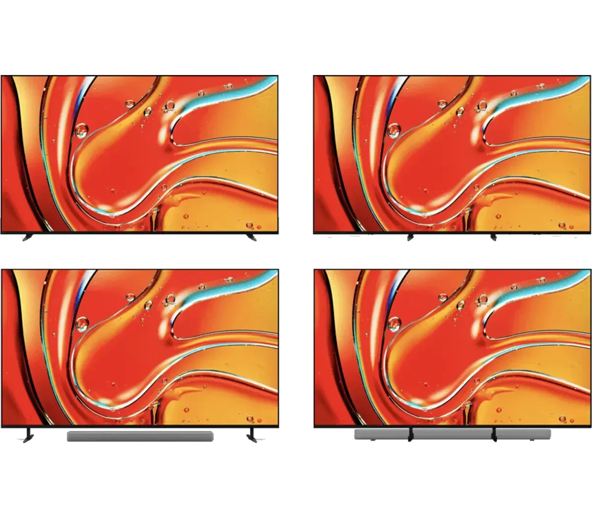 Four different bravia 7 television stand mounts with a colorful background