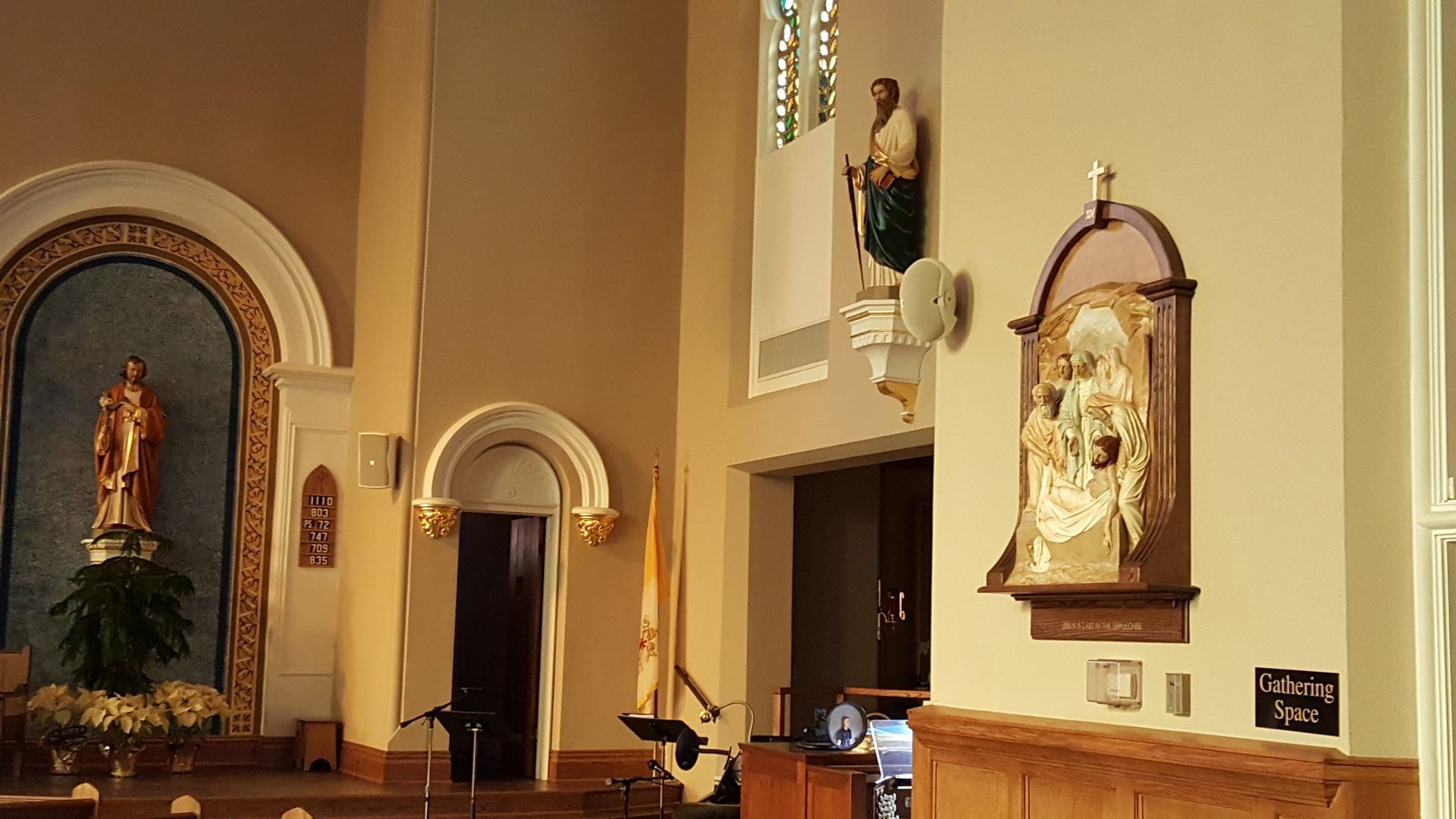the inside of a church with new audio speakers installed in northern ohio