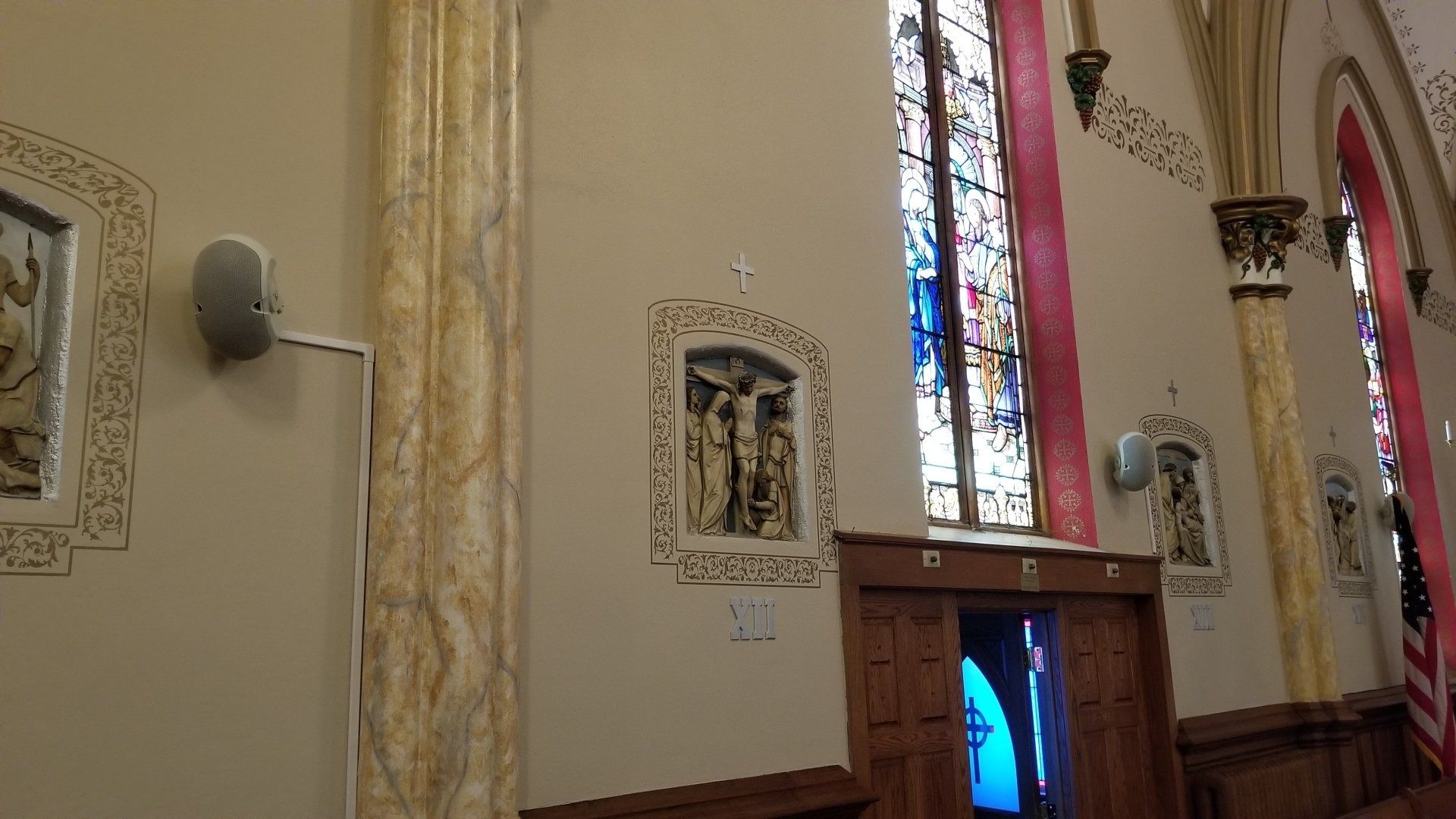 a church with new speakers installed on the wall in northern ohio