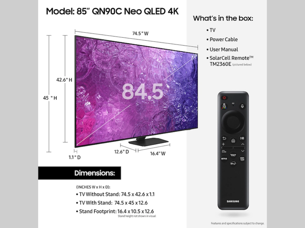 the samsung qn90c neo qled tv dimensions
