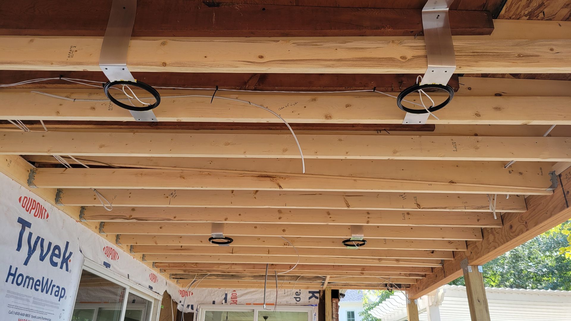 The ceiling of a house under construction with audio and video prewiring in north central ohio