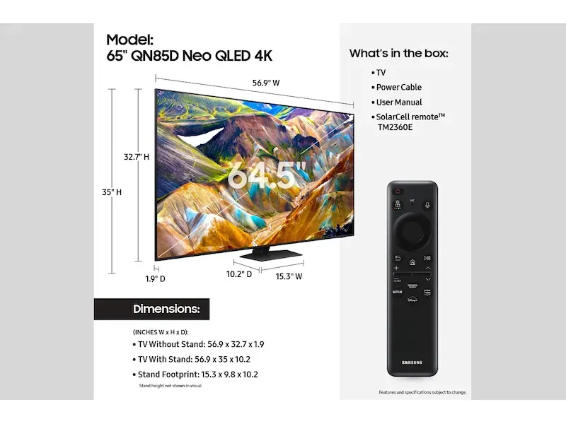 the samsung qn90c neo qled tv dimensions