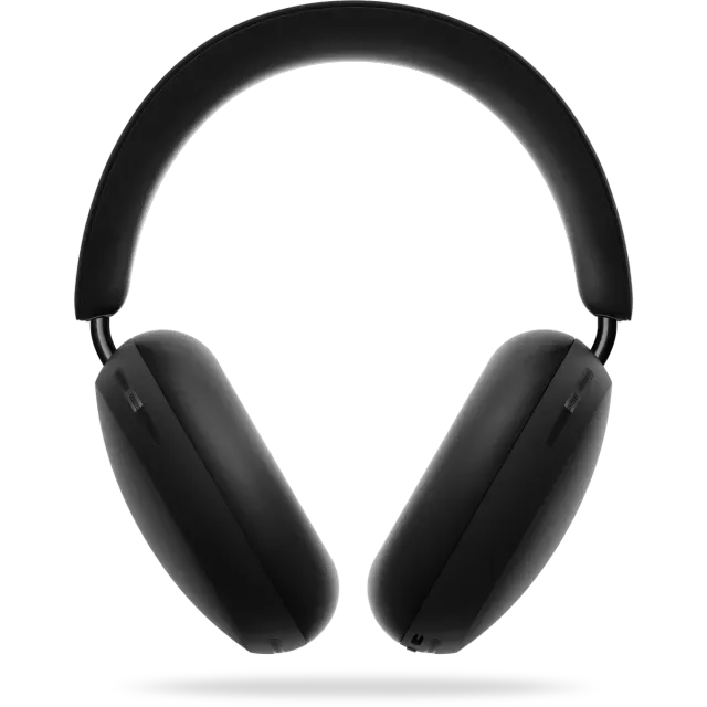 A pair of black sonos headphones on a white background