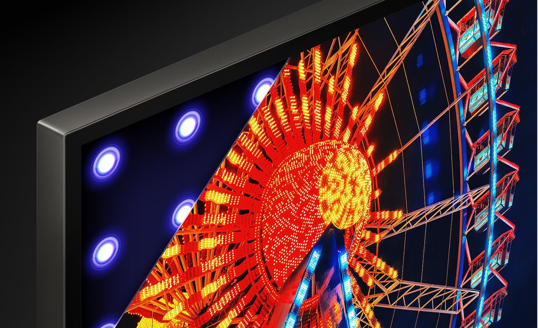 a ferris wheel is displayed on a television screen showing the sony contrast booster delivering better picture
