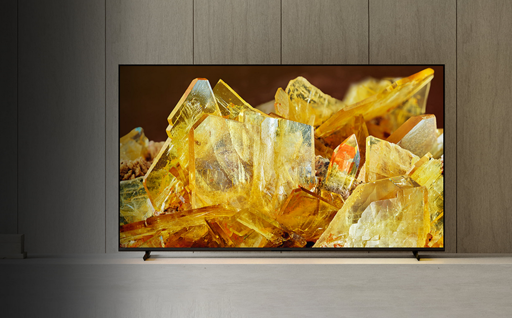 a sony full array led television with a picture of crystals on the screen