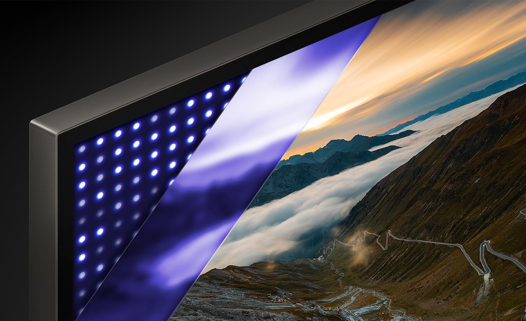 a picture of a mountain with clouds on it showing the spectacular contrast of the backlight master drive on a sony mini led tv