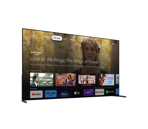 a sony oled tv screen shows a movie called lord of the rings with smart tv apps