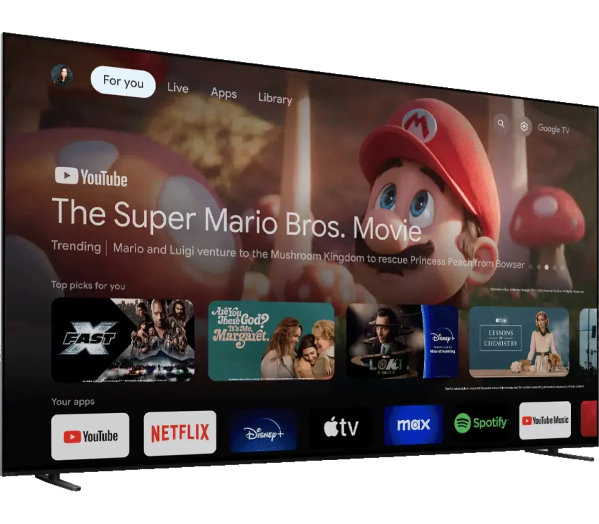 A tv screen shows the super mario bros movie