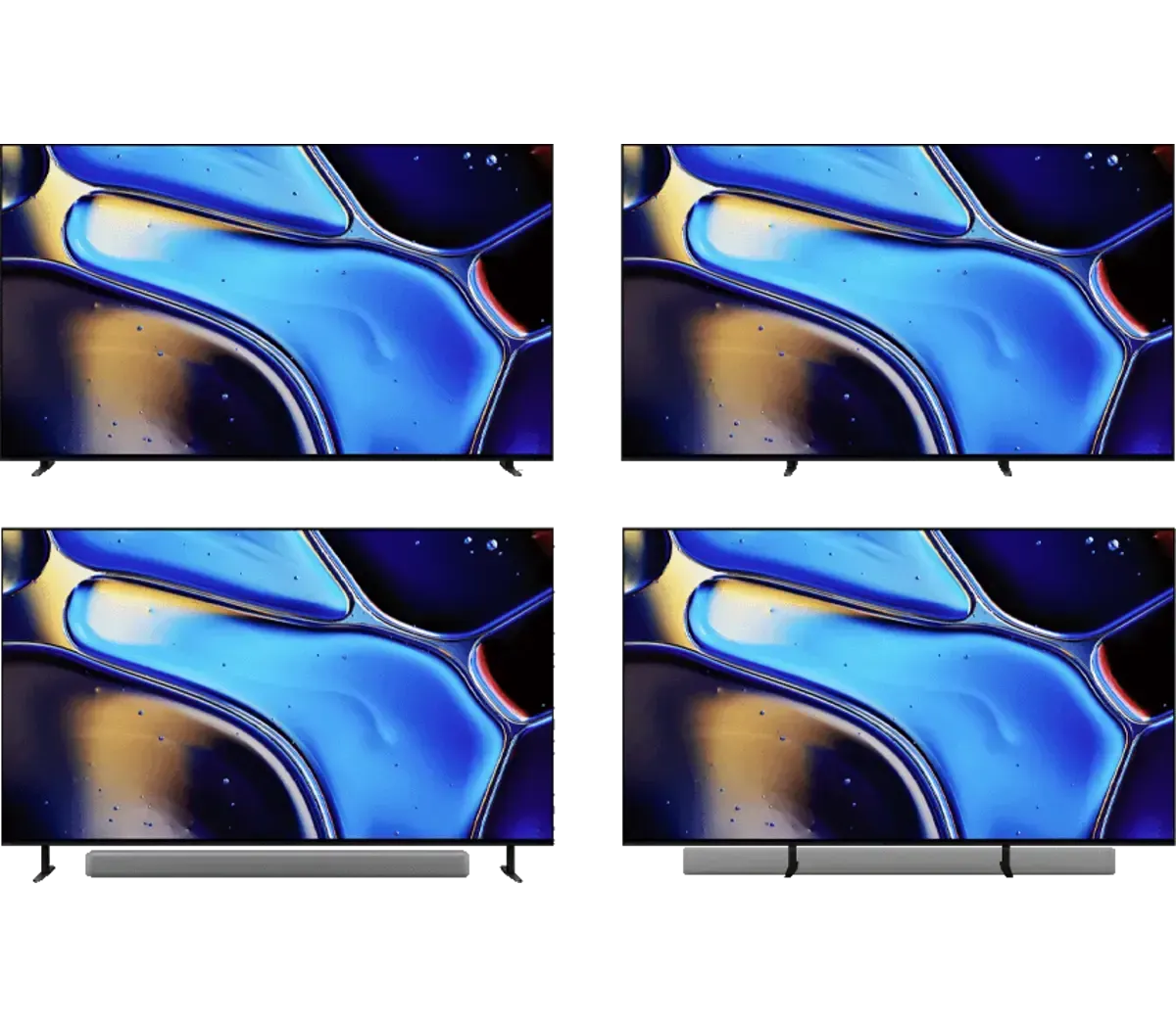 A set of four televisions with a blue background