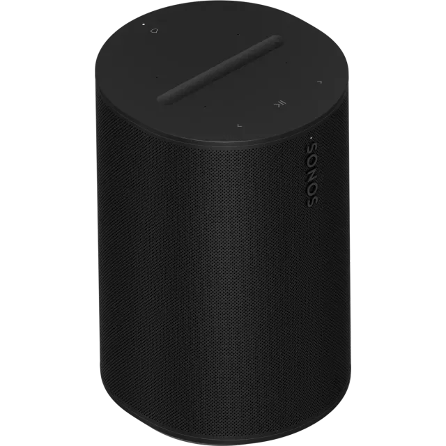 A black sonos speaker on a white background