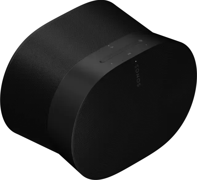 a black sonos speaker on a white background