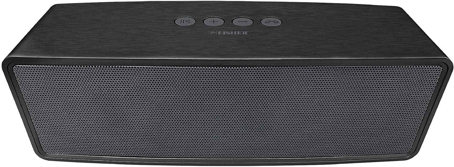 a black fisher speaker with buttons on it