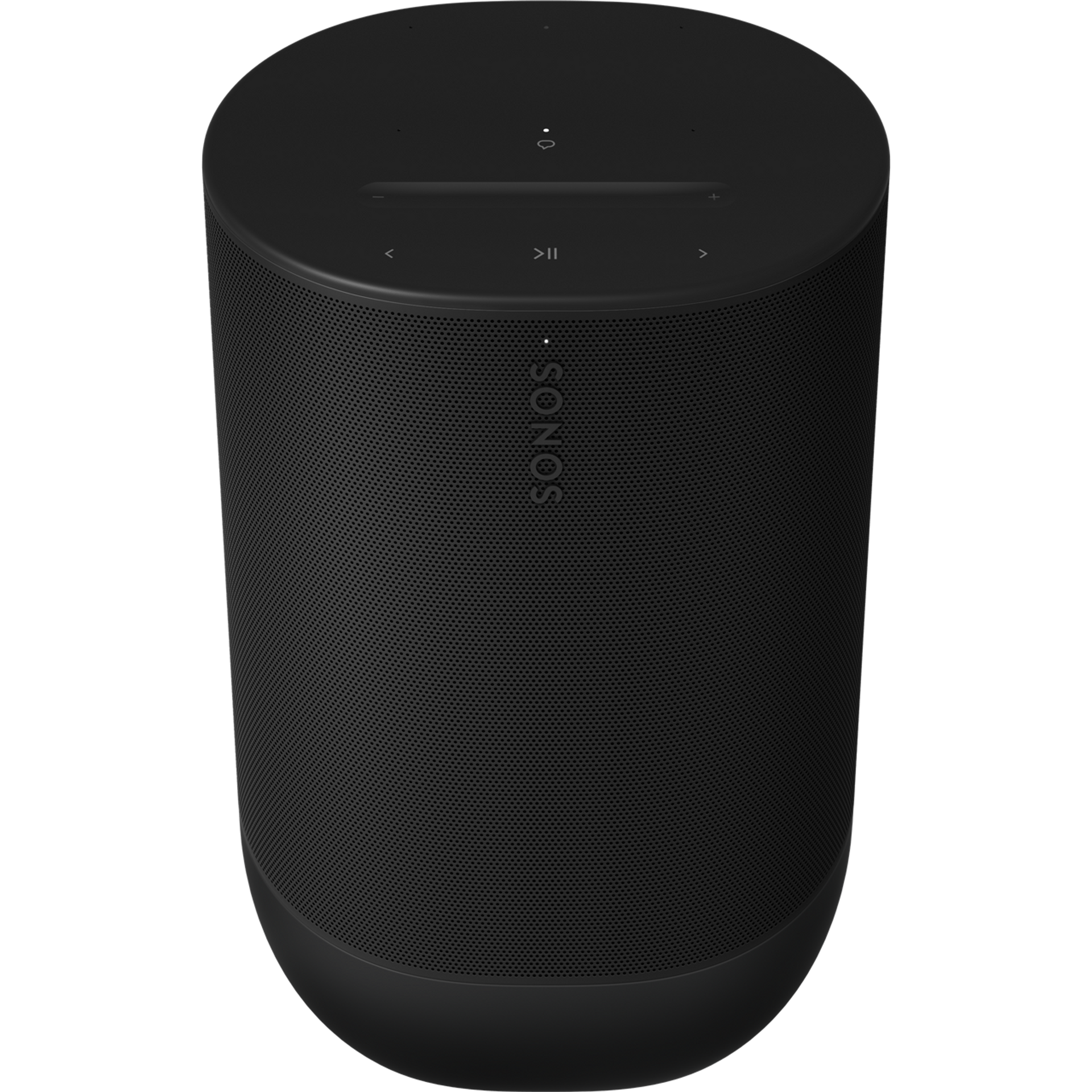 a black sonos speaker is sitting on a white surface .
