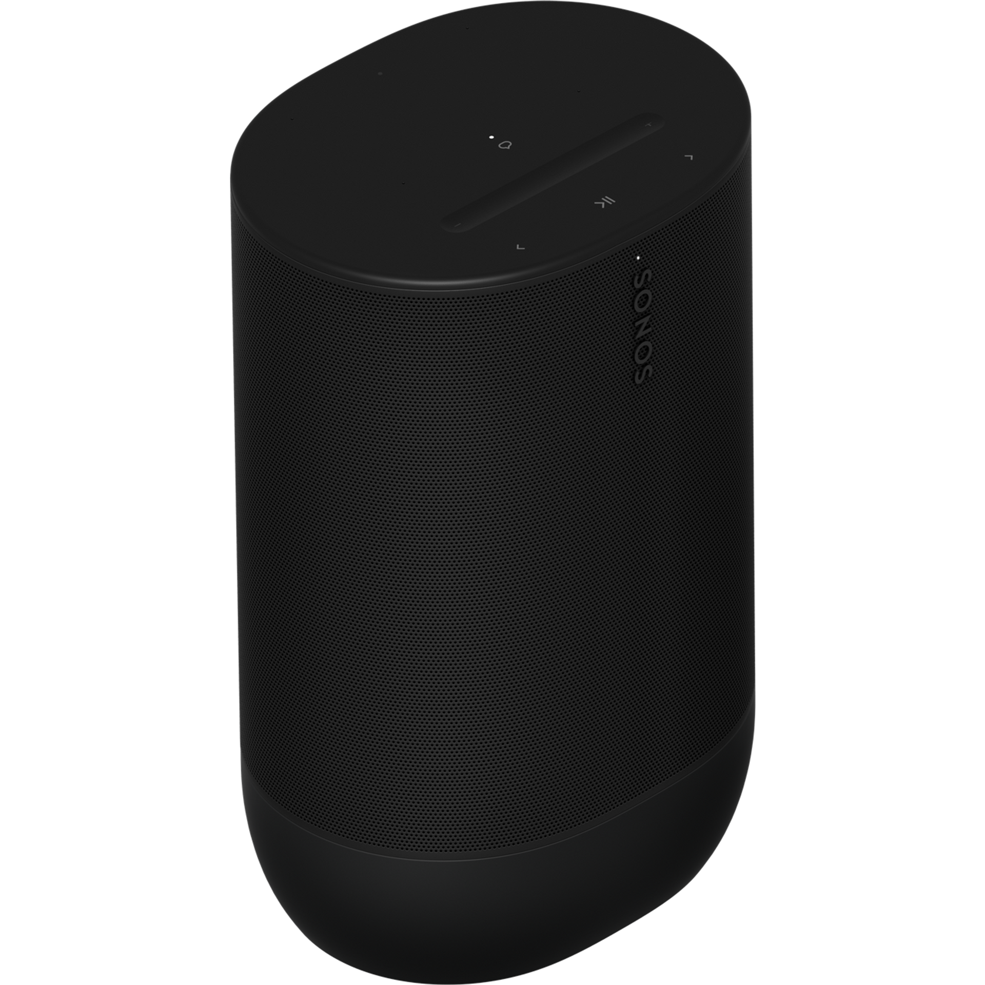 a black sonos speaker with a white background
