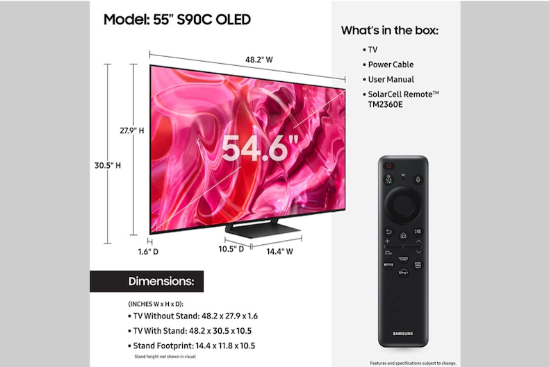 the samsung S90c oled tv dimensions