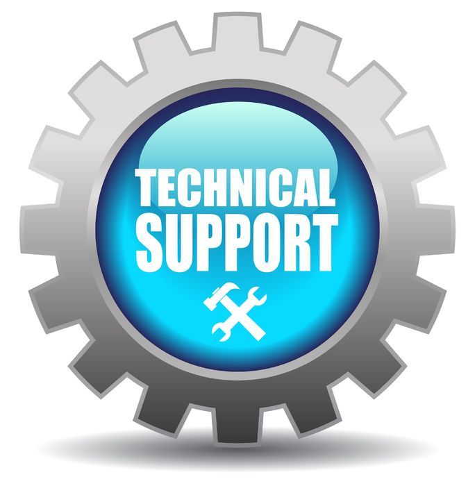 a blue technical support button with a wrench on it