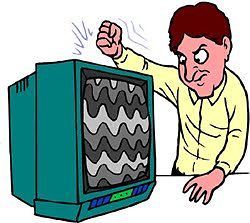 a cartoon of a man yelling at a television